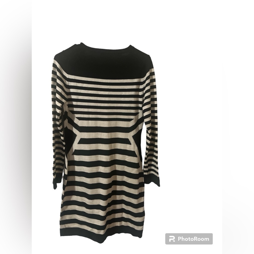 EUC Calvin Klein Women’s Striped Sweater Dress - Sz Medium - Black/Off White - Picture 3 of 6